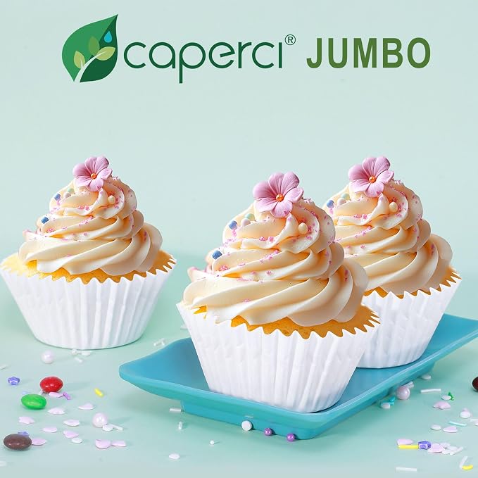 Caperci Heavy Duty Jumbo Cupcake Muffin Liners for Baking - Extra Large 100pcs Grease-Resistant White Paper Baking Cups, No Muffin Pan Needed, Odorless, Easily Peels (White) - Image 7
