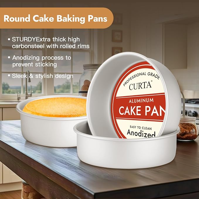 8 Inch Round Cake Pan, 8x3 inch 2 Set Anodized Aluminum Round Baking Pan, Small Cake Pan Non-Toxic & Heavy Duty, Deep Side, Easy Clean & Dishwasher Safe - Image 7