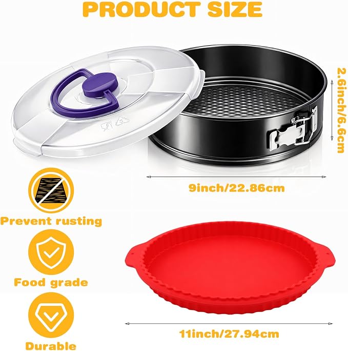 9 Inch Springform Cheesecake Pan with Lid and Protector Leakproof Spring Form Pan for Nonstick Cheesecake Travel Friendly Carbon Steel Bakeware for Pie Cake Pizza (9 inch) - Image 2