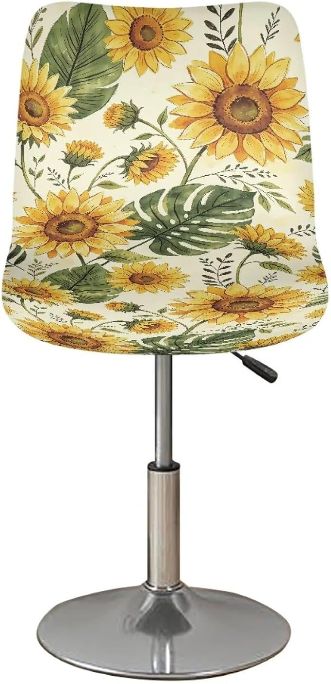 Sunflower Leaf Set of 2 Bar Stool Covers,Stretchable Bar Stool Covers Removable Bar Stool Chair Covers for Dining Room Cafe Furniture Chair Seat Protectors - Image 2
