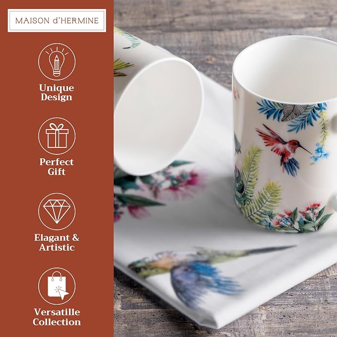 Maison d' Hermine Coffee Mug with Handles Tea Cups (15 Ounce, Pack of 2) | Fine Bone China Coffee Mugs for Hot Beverages Cappuccino Latte Home Restaurant Hotel Spring Summer -Tropiques - Image 2