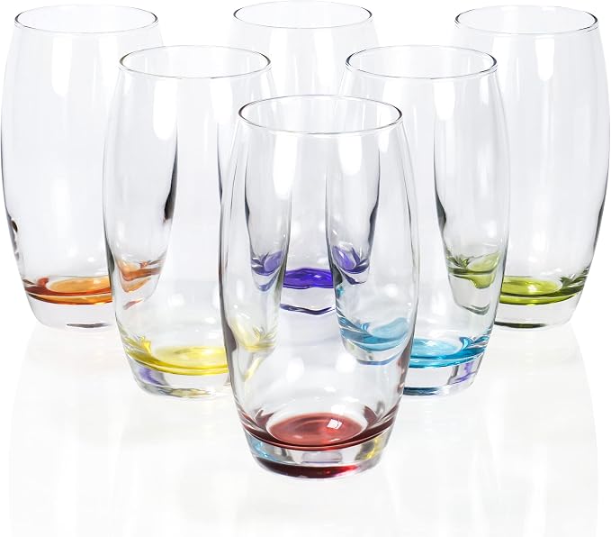 Red Co. Large 16 oz Multicolored Drinking Glass Set of 6 for Water, Beverage, Cocktail, Mixed Drinks by RedCo