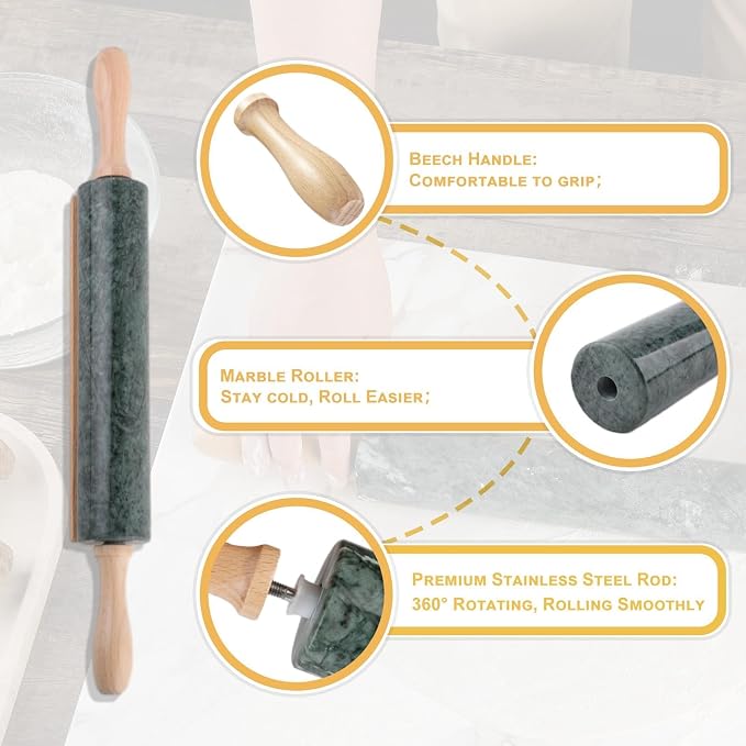 Marble Rolling Pin, Non-Stick Stone Dough Roller, Rolling Pin for Baking,Pasta, Dumpling, Ravioli, Fondant,Pie Crust, Kitchen Baking Pastry Tools - Image 3