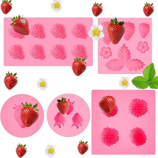 5 Pcs Strawberry Baking Mold Silicone,Flowers Silicone Mold,3D Flower Strawberry Silicone Fruit Shape Pastry Mold for Soap Chocolate Fondant Resin Cupcake Cake Decor