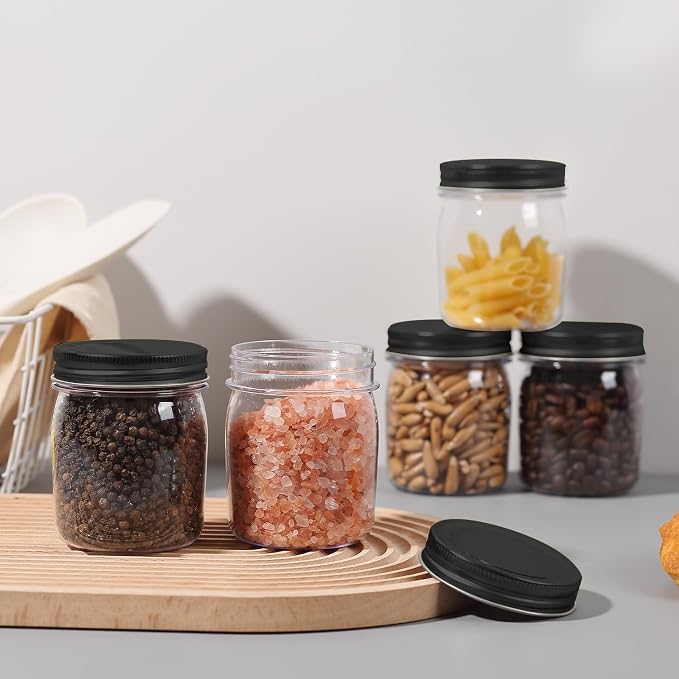 novelinks 8 oz Plastic Mason Jars and Clear Plastic Jars with Lids 8 oz | 32 Pack, Black, Plastic Containers with Lids, Small Mason Jars, Clear Jars Bulk, Spice Jars, Slime Jars, Mini Jars - Image 7