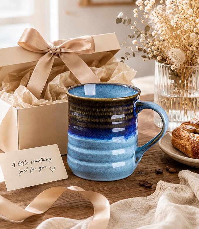 GBhome 18oz Large Coffee Mug, Handmade Ceramic Coffee Mug for Latte/Tea/Beer/Hot Cocoa, Dishwasher & Microwave Safe, Gradient blue - Image 7