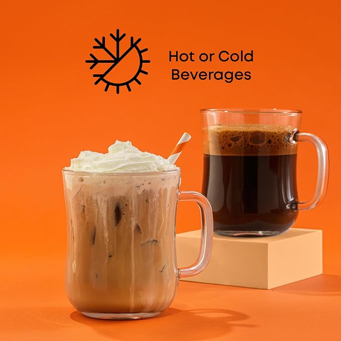 JoyJolt Glass Coffee Cups - 15.5oz Diner Coffee Mug Set of 4. Clear Coffee Mugs, Cappuccino & Latte Glasses - Image 4