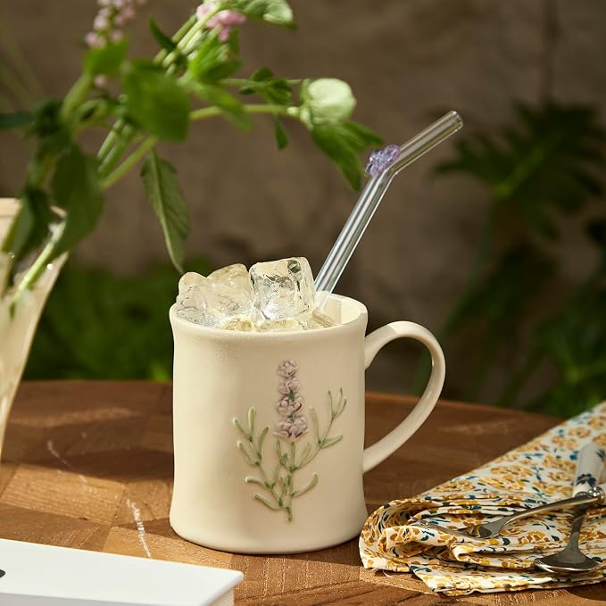 Artisanal Handcrafted Ceramic Mug with Sage Botanical Design - 10oz Off-White Stoneware Coffee Cup, Elegant Purple Sage Pattern, Dishwasher Safe, Comfort Grip Handle for Daily Use-2pack - Image 8