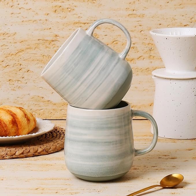 Coffee Mugs Set of 4, 12oz Stoneware Coffee Cups with Handle, Light Green | Hand-Painted Ceramic Mugs Set for Women and Men, Dishwasher & Microwave Safe, Suitable for Hot Coffee, Tea, Cocoa, Milk - Image 5