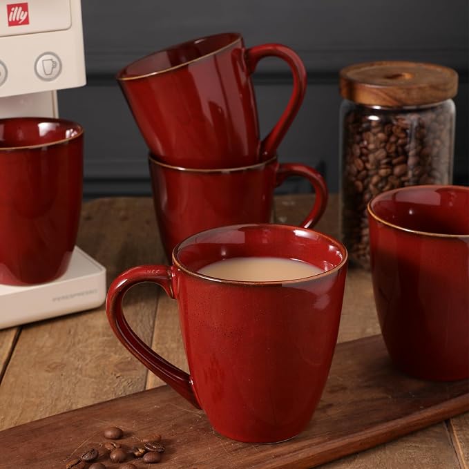 vicrays Coffee Mug Set, 12 Ounce, Set of 6, Ceramic Mug for Men, Women, Unique Glazed Mugs with Handle for Coffee, Tea, Milk, Cocoa, Cereal(Cherry Red) - Image 3