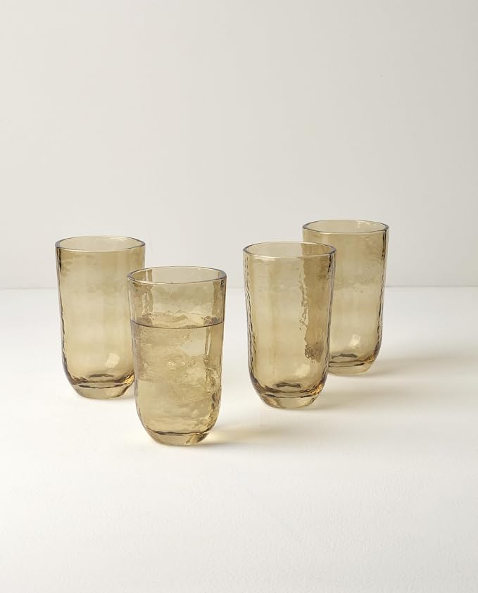 Lenox Homespun Amber Tall Highball Glasses, 20oz, Set of 4 | mouth-blown glass, amber hue, dishwasher safe | artisanal drinkware for gatherings | 6 inch, 20oz, gift for women - Image 2