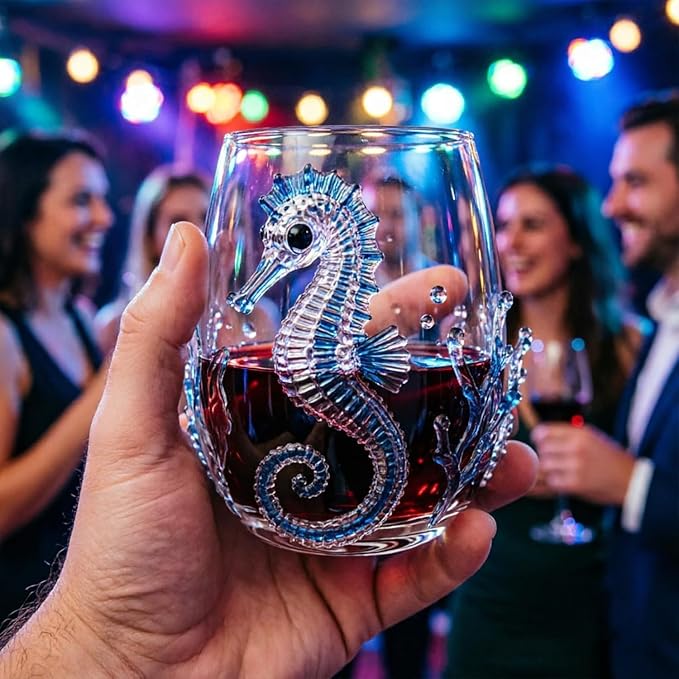 Novelty 3D Sculpted Ocean Life Stemless Wine Glasses, 12oz Embossed Sea Animal Glassware for Beverages, Premium Borosilicate Glass Beach Gifts (Dolphin) - Image 6