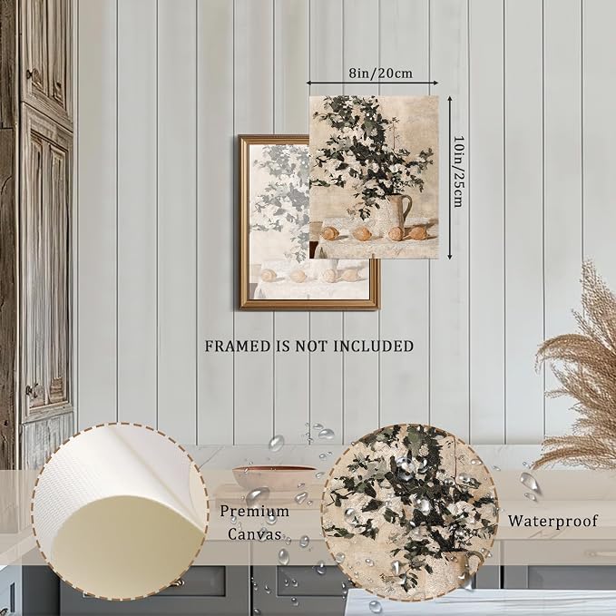 XOCUUI Vintage Wall Art Kitchen, Flowers and Lemons Pictures Painting Botanical Decor, Unframed Canvas Prints Art, Vintage Bathroom Decor, Farmhouse Wall Art for Dining Room, 11"x14" - Image 5
