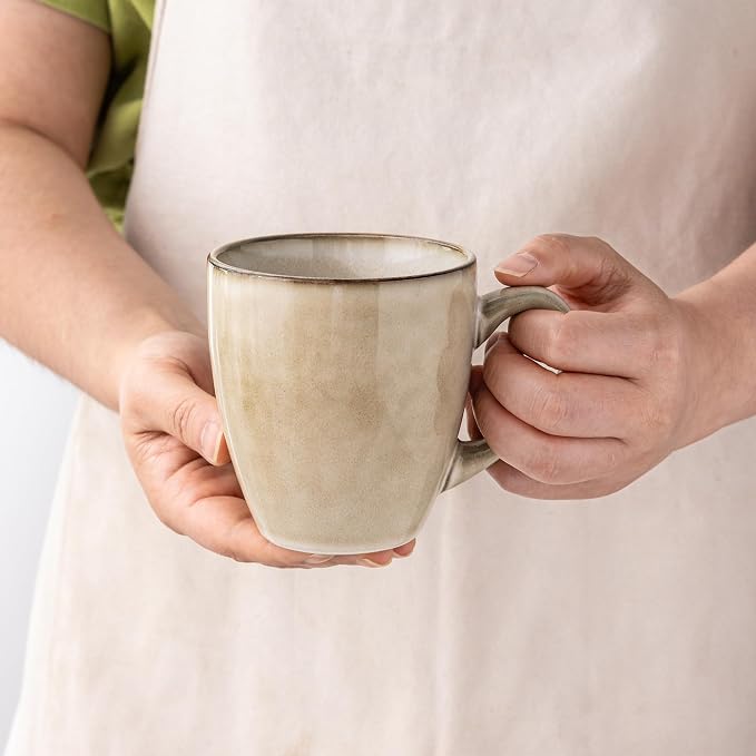 GBHOME Ceramic Coffee Mugs Set of 4, 12oz Stoneware Coffee Mugs Set For Dad Mom Women MEN, Light Weight Ceramic Coffee Cups for Latte/Tea/Beer/Hot Cocoa, Dishwasher & Microwave Safe,Cappuccino - Image 4