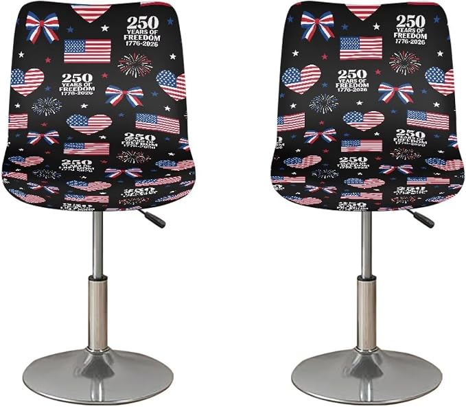 USA Flag Black Bar Stool Covers 250th Anniversary Patriotic Counter High Swivel Chair Covers Anti Dust Stool Chair Seat Covers for Club Kitchen Dining Room Bistro Cafe by Sellikakes