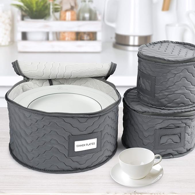 LotFancy China Storage Containers - Quilted 6-Piece Set Storage Box- Stores Chinaware, Stemware, Dinnerware, Dish Storage Service for 12, 48 Pcs Felt Protectors, Cardboard Dividers Included - Image 7