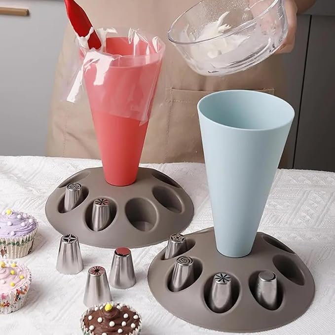 Piping Bag Stand, Piping Bag Holder, Pastry Bag Holder, Piping Tip Organizer With 8 Holder Slots, Piping Bag Holder Stand For Filling, Plastic Pastry Bag Stand, Cake Decorating Kit, Baking Accessories