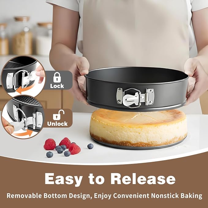 Nonstick 4 7 9 Inch Springform Pan Cheesecake Pan with Protector | Leakproof Spring Form Pan for Cheesecake, Spring Cheese Cake Pans for Baking with Removable Bottom and 50Pcs Parchment Paper - Image 2