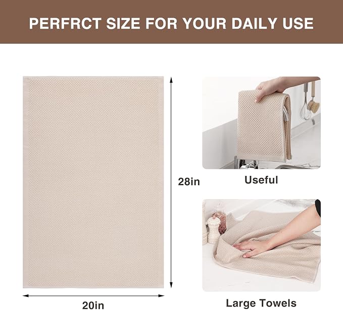 Homaxy 100% Cotton Oversized Waffle Weave Kitchen Towels 4-Pack, Beige | 20 x 28 Inches, Ultra Soft Absorbent Dish Towels, Quick Drying Large Cleaning Towels - Image 3