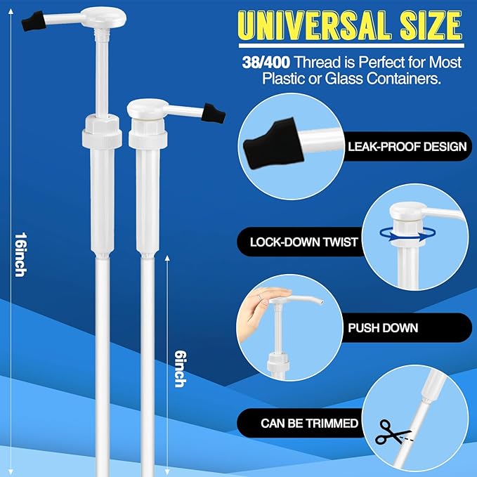 2 Pack 5 Gallon Pump Dispenser 38-400 1 oz Dispenser Pump for Large Gallon Bucket with 50cm Extended Tube, Cap to Avoid Dripping, Great for Shampoo, Conditioner, Bleach Liquid, Laundry, Detergent, Oil