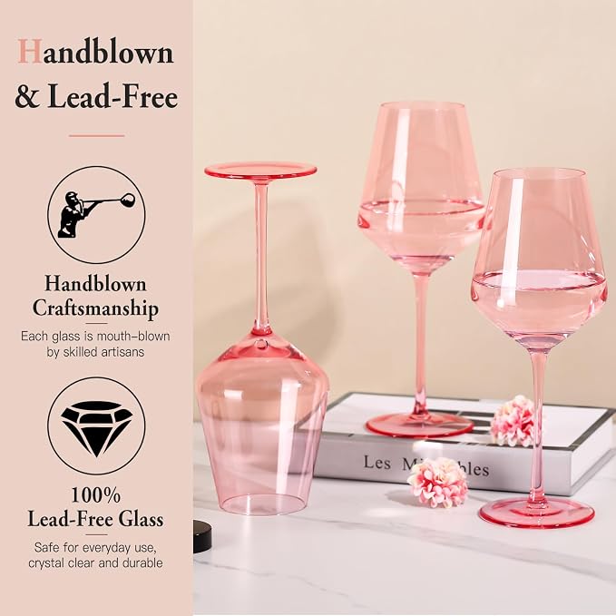 Pink Wine Glasses Set of 6, Handblown Colored Wine Glasse,Pink Coloful Glassware,17OZ for Red or White Wine,Wedding Gift, Anniversary, Christmas, Mothers Day Gifts,Gifts for My Wife - Image 4