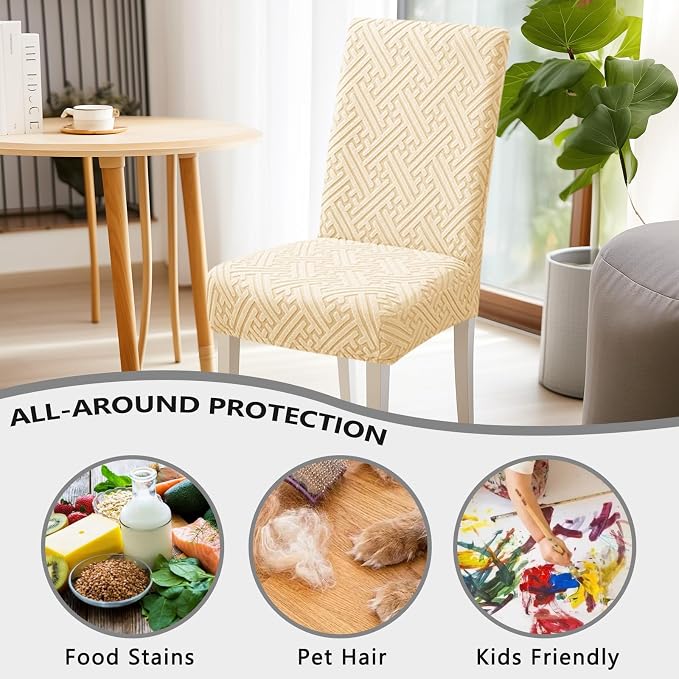 Cream White Chair Covers, Set of 6, Classic Style, Breathable, Machine Washable, For Kitchen, Hotel, Family Dining Room - Image 3