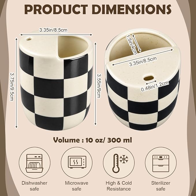 Ceramic Mug with Sip Hole 10 oz Novelty Checkered Coffee Mug | Hand Painted, Ceramic Cup, Heat Resistant, Non Slip, Built in One Lid Handcrafted Mugs for Coffee Lovers - Image 2