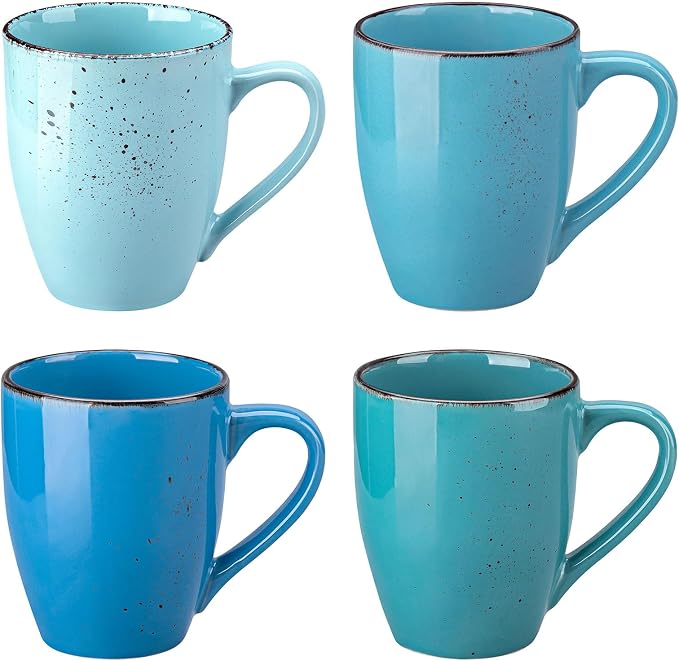 vancasso Navia Coffee Mug Set of 4, Ceramic 12 Oz Coffee Cups for Cappuccino, Latte, Tea, Multi Blue by vancasso