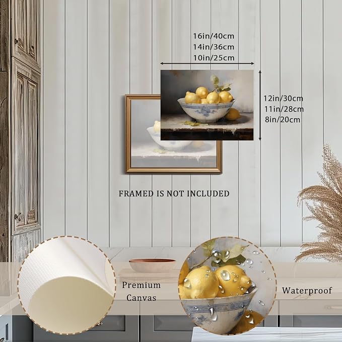 XOCUUI Farmhouse Still Life Picture Living Room Warm Moody Muted Yellow Lemon Oil Painting Art Deco Wall Art For Kitchen Rustic Vintage Decor For Bedroom Antique French Poster 11 X 14 Unframe - Image 2