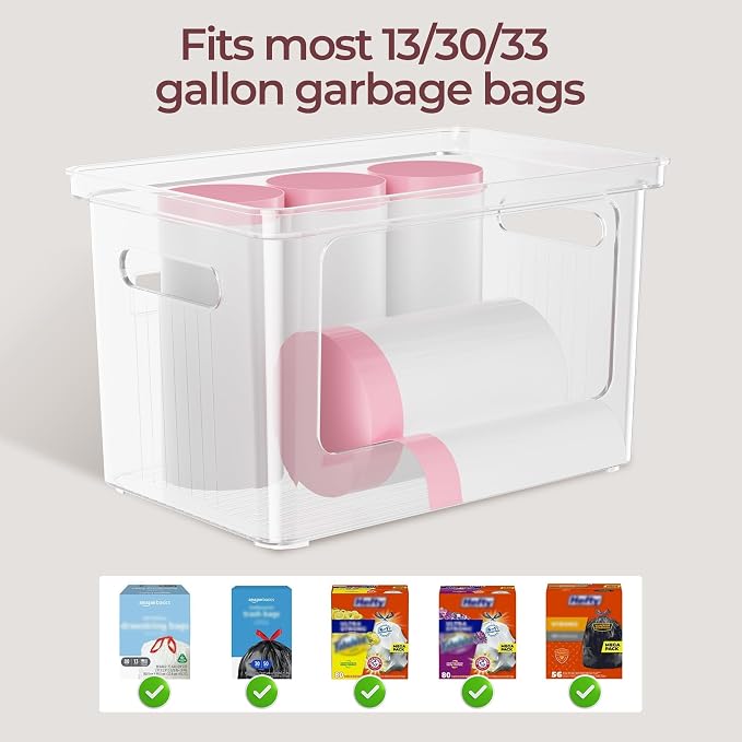 Delamu 2 Pack (XL+S) Trash Bag Dispenser, Stackable Garbage Bag Holder | Clear Acrylic Organizer Bins for Under Sink Organization, Pantry Storage, Cabinet, Kitchen, Laundry, Bathroom - Image 4