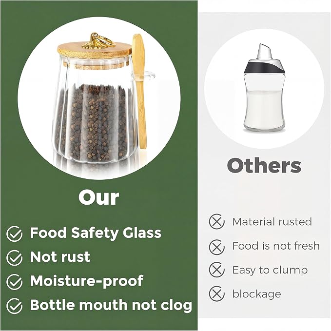 holoith Sugar Jar with Lid and Spoon,24oz Large Glass Spice Jars | Coffee Bar Decor Accessories Food Storage Containers Home Essentials - Image 6