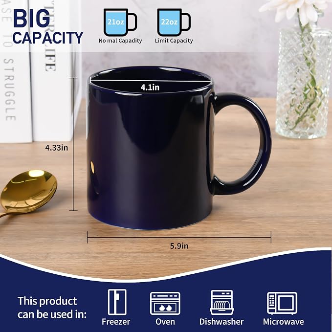 BYCNZB 22oz Super Large Ceramic Coffee Mugs Large Handles Set of 4 (Cobalto) - Image 2