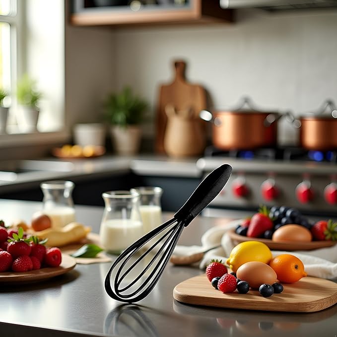 1Pc Black Mini Silicone Whisks,Non-Stick Whisks,Milk and Egg Beater Blender,Hand Egg Mixer,Kitchen for Cooking, Baking, Mixing,Stirring,Cooking Utensils,Kitchen Dining (6.7inch)