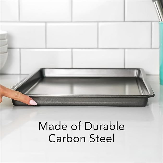 Gray 17 x 11 Inch Nonstick Carbon Steel Baking Sheet Pan, Heavy Duty Warp Resistant Cookie Tray, Oven Safe Easy Clean Bakeware for Cookies, Pastries & Vegetable Roasting - Image 2