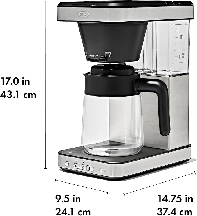 OXO Brew 8-Cup Drip Coffee Maker - Glass Carafe | Podless Single-Serve and Full Carafe Options, SCA Certified Home Brewer, Temperature Control Setting - Image 7