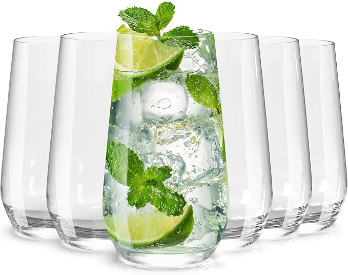 Wlasss Drinking Glasses Set of 6, 16.4 oz Crystal Water Glasses,Tall Glass Cups,Highball Glass for Cocktail,Juice,Mojito,Iced Tea,Kitchen and Bar Glassware,Gifts for Christmas by WlasssLightweightGlasswareMakingLifeEasier