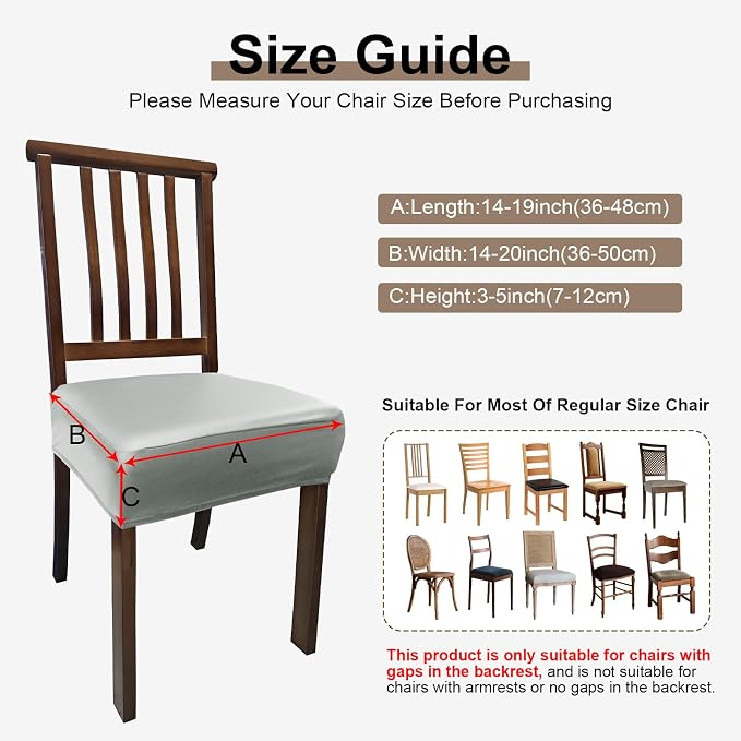 Waterproof Pu Leather Seat Covers for Dining Room Chairs Set of 6,Soft Chairs Seat Slipcovers,Dining Chair Cover Removable Washable Chair Protector Cover Stretch Kitchen Chair Covers - Image 4