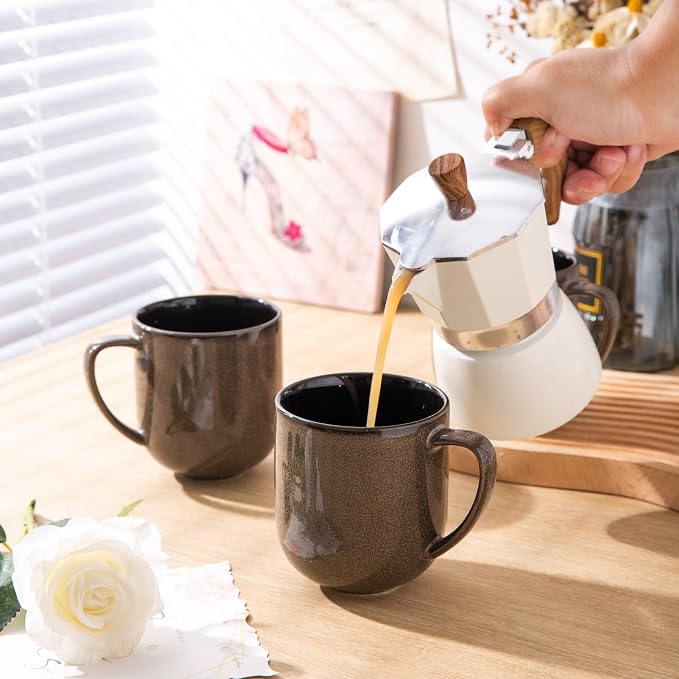 LERATIO 12OZ Ceramic Coffee Mugs Set of 6, Large Porcelain Coffee Cups With Large Handle For Latte,Cappuccino,Milk,Cocoa,|Dishwasher&Microwave Safe Mug Sets,Ideal for Man,Woman,Dad, Mom-Coffee - Image 6