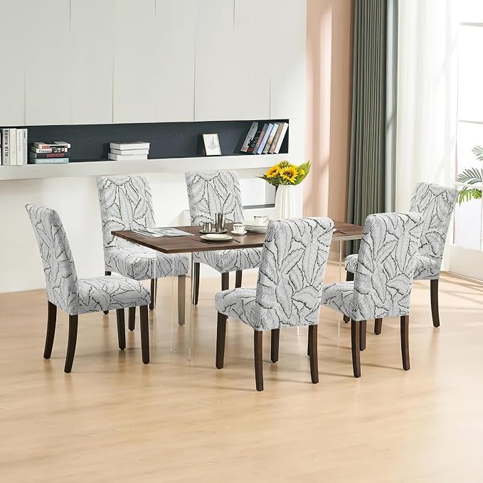 Fuloon Dining Chair Slipcover, Stretch Parson Chair Protector for Home | Reed Jacquard Green, Set of 6, Super Fit, Stretch, Removable, Washable, Suits for Hotel, Dining Room, Ceremony, Banquet Party - Image 5
