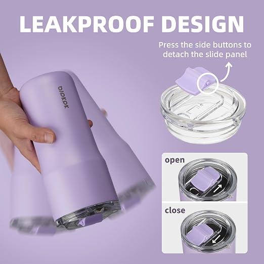 BJPKPK 20oz Spill Proof Coffee Tumbler, Insulated Stainless Steel Cup | Double Wall Vacuum, Leakproof Lid, Keeps Hot/Cold/Iced, BPA Free, Dishwasher Safe, Cupholder, Travel, Lavender - Image 3