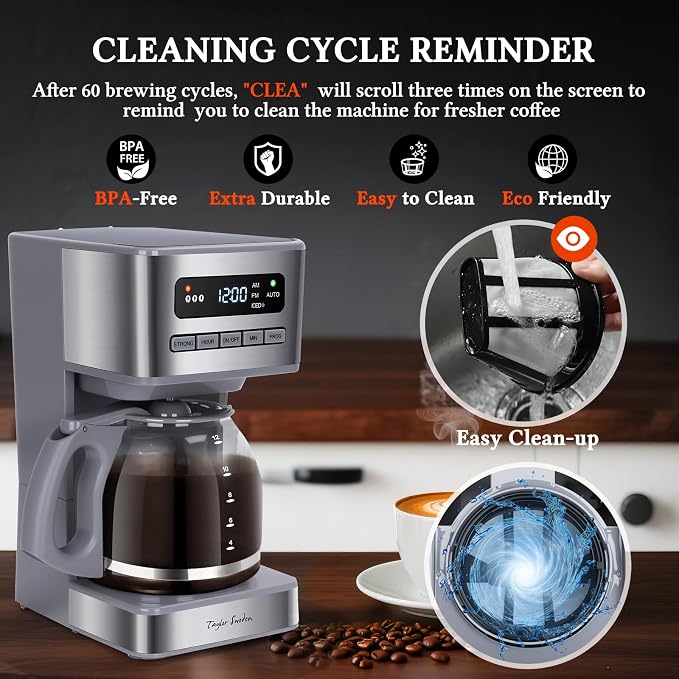 Taylor Swoden Iced Coffee maker 12 Cup, Gray & Stainless Steel | Programmable Coffee Maker, 4 Brew Strength, 24H Timer, Keep Warm&Auto Shutoff- Drip Coffee Machine for Home/Office, - Image 6