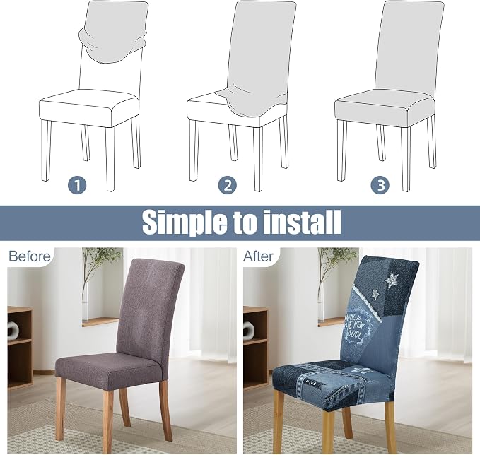 Dining Chair Covers, Stretch Seat Covers, Washable Furniture Protector | 4 Pack, Washable, Stretch Fit, Soft, Non Slip, Dining Chair Covers, Seat Protector, Furniture Cover,Easy Clean - Image 4