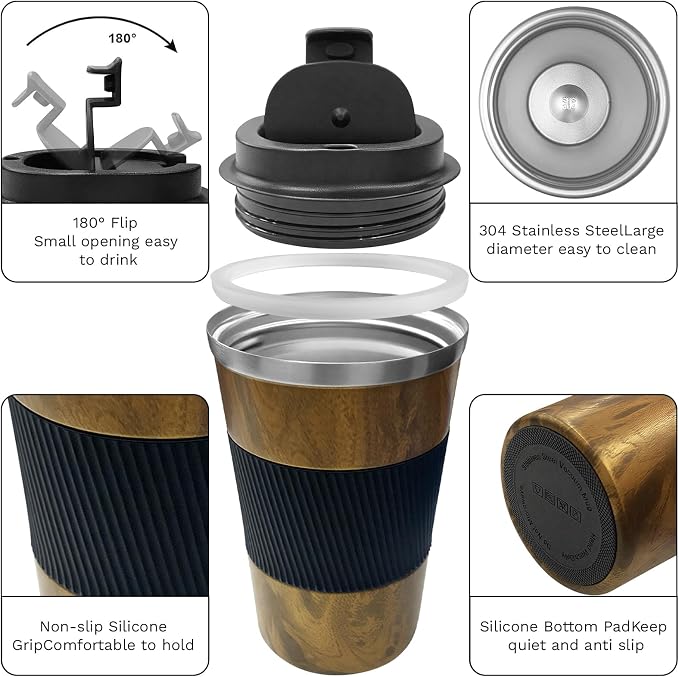 Insulated Travel Coffee Mug, Stainless Steel Coffee Cup with Leakproof Lid | Double-wall insulation keeps drinks hot or cold for hours, with a leakproof lid and portable stainless steel design - Image 2