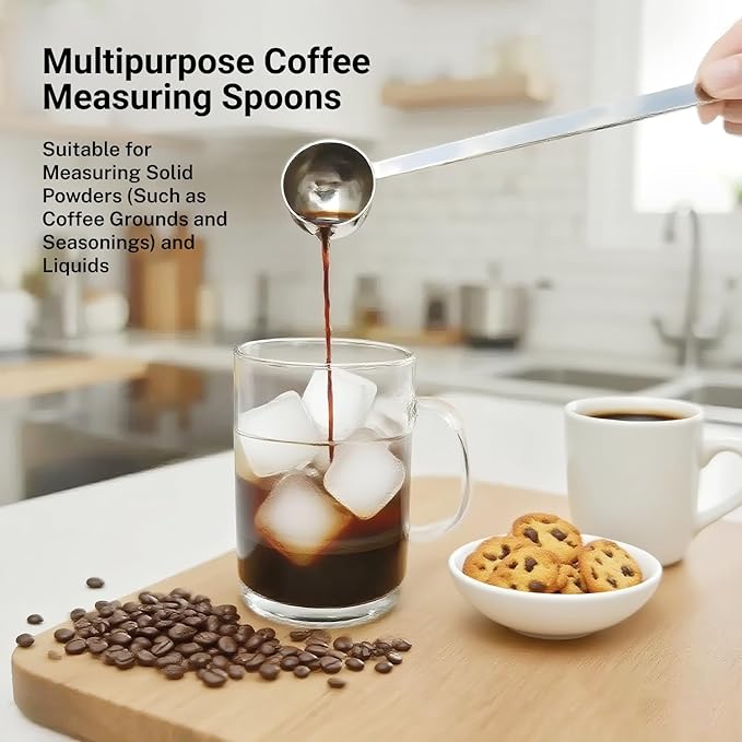 2Pcs Coffee Scoop Spoon - 1 Tbsp (15ml) & 2 Tbsp (30ml) Measuring Tablespoon - Stainless Steel Coffee Measuring Spoon - Long Handle Measuring Spoons for Ground Coffee, Loose Tea and Powder