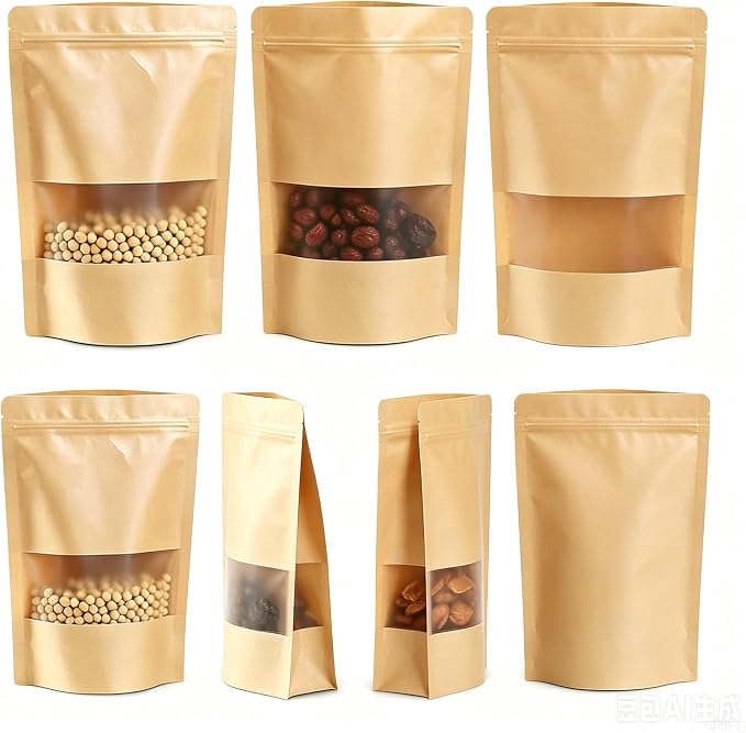 50 Pcs Resealable Bags for Small Business, Out Size 7.1"x10.2" Kraft | Sealable & Heat Sealable Paper Bags with Window, Stand Up Pounches Treat Bags For Packaging, Coffee Beans, Retail Display - Image 6