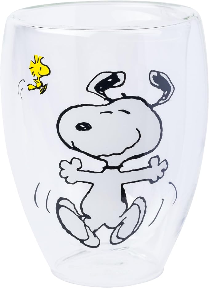 Silver Buffalo Peanuts Snoopy, 2 Pack Double Walled Glass Set, 12.5oz | Piece, Woodstock and Charlie Brown, 0.37 Liters - Image 3
