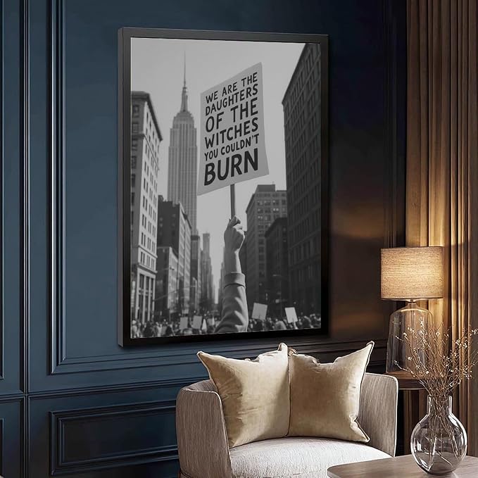 UXCBIA We Are The Daughters, Feminist Protest, Activist, Retro Black And White Poster Canvas Poster Bedroom Decor Sports Landscape Office Room Decor Gift Black Frame 24x36in(60x90cm) - Image 3