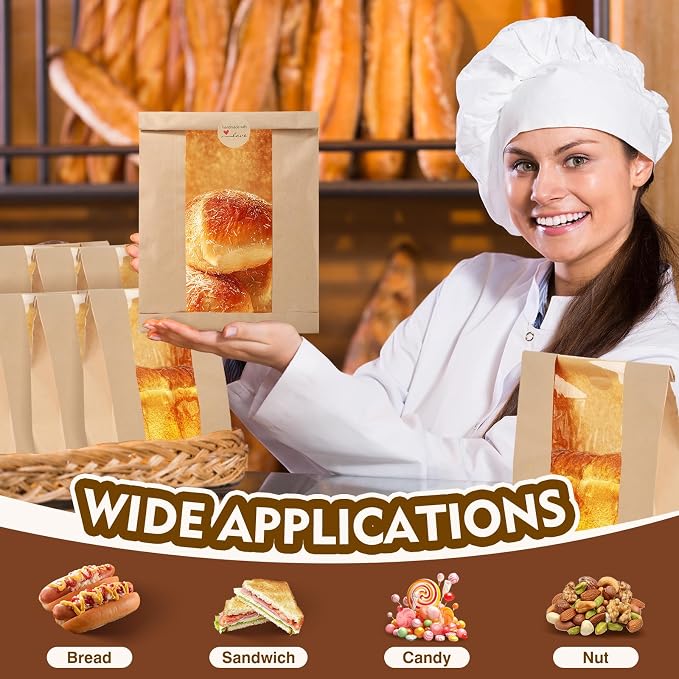 30 Pieces Paper Bread Loaf Bag Toast Paper Bag Brown Bakery Bag with Window for Food Storage(13.8" x 8.3" x 3.5") - Image 7