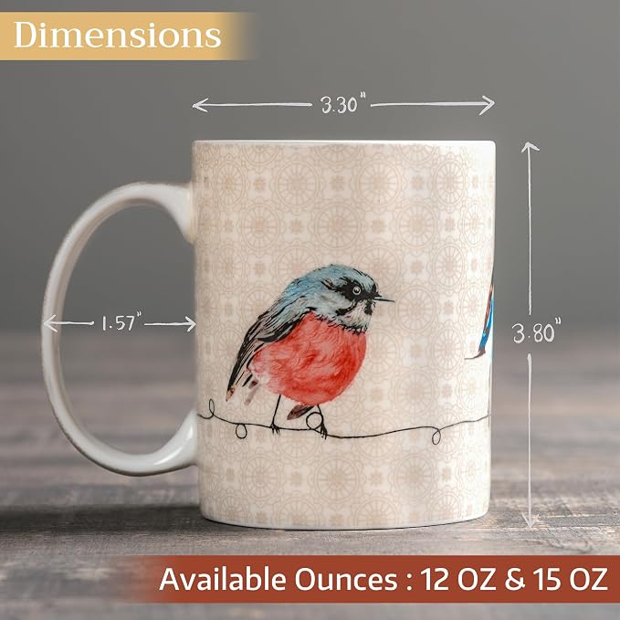 Maison d' Hermine Coffee Mug with Handles Tea Cups (15 Ounce, Pack of 2) | Fine Bone China Coffee Mugs for Hot Beverages Cappuccino Latte Home Restaurant Hotel Spring Summer -Birdies on Wire - Image 4