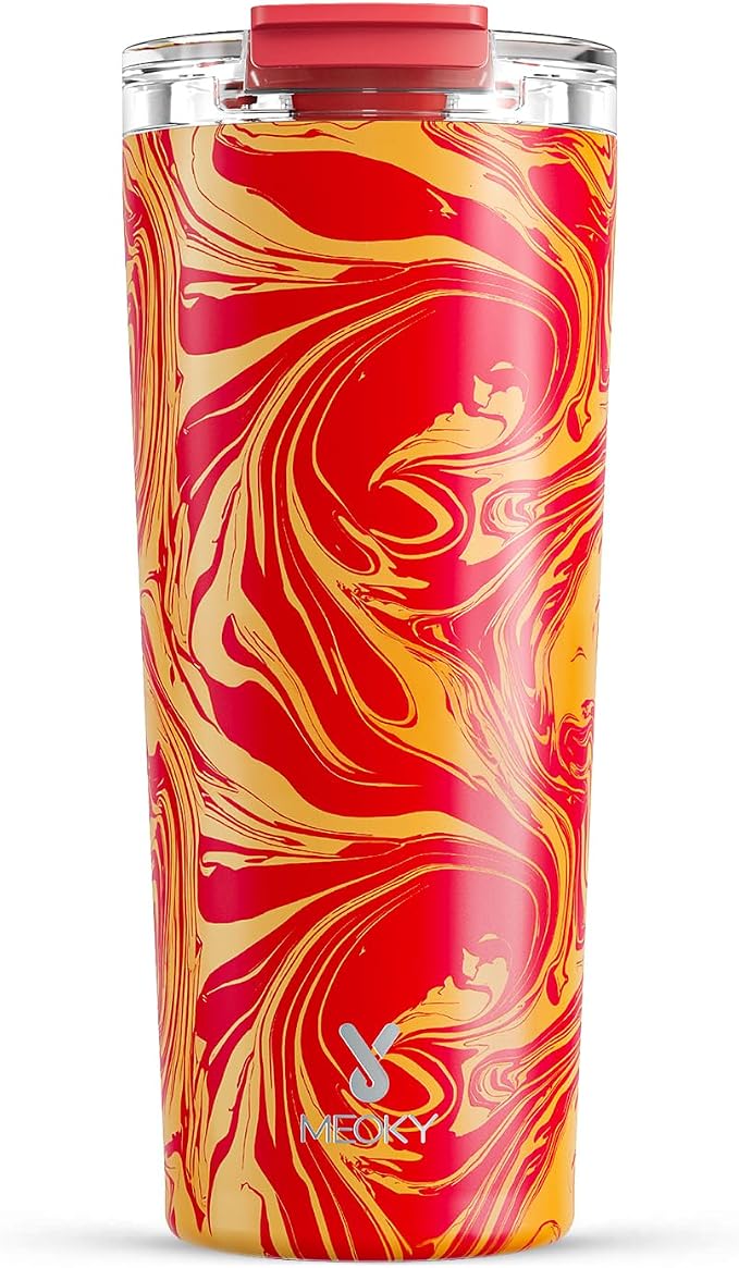 Meoky 24 oz Insulated Travel Coffee Mug: Leak Proof Lid, Lava Swirl | Stainless Steel Coffee Tumbler, Keeps Hot for 8 Hours or Cold for 24 Hours, Fits in Car Cup Holder, BPA Free by MEOKY